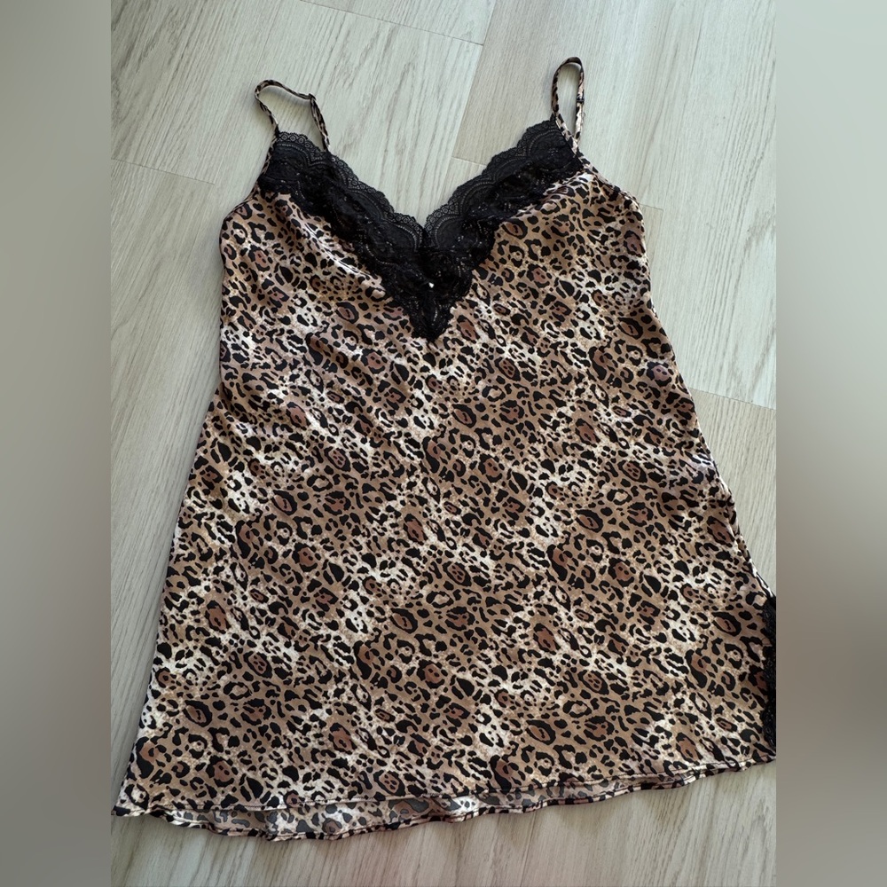 Vintage Victoria Secret Leopard Print Lace Slip Dress chemise top sleep medium m